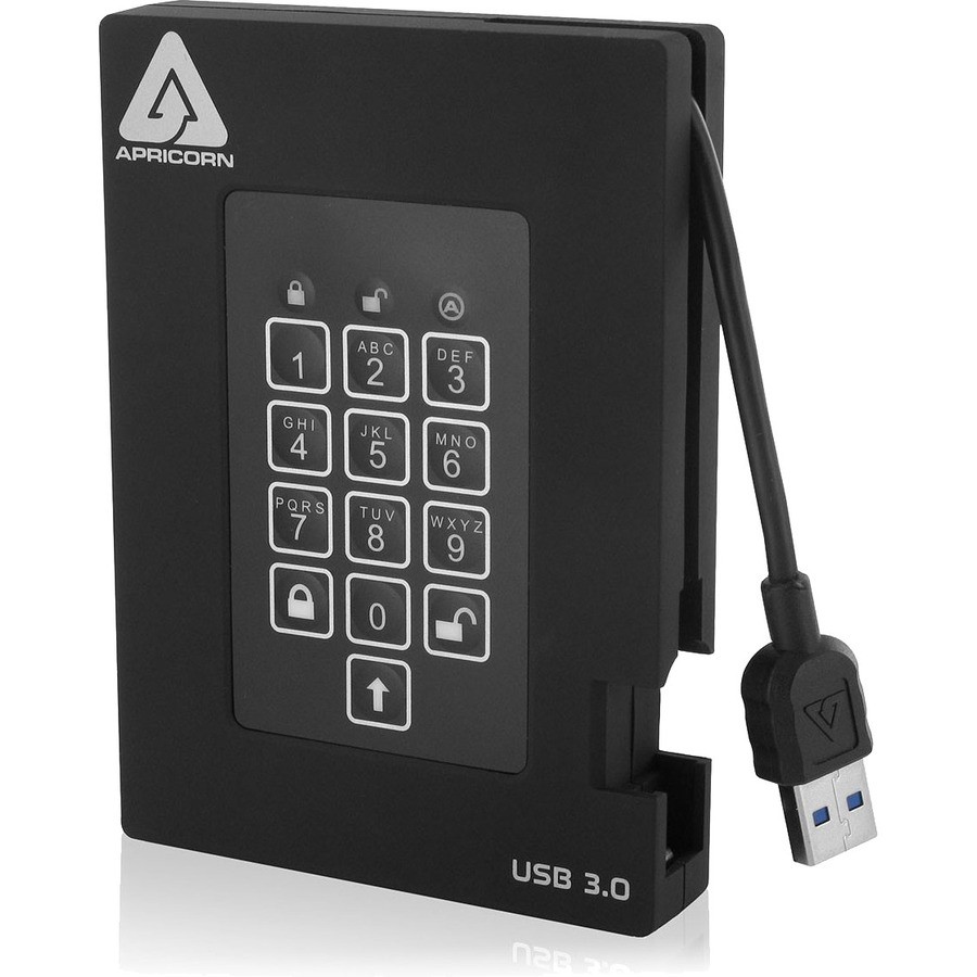 Жесткий диск Apricorn Aegis Padlock Fortress объемом 2 ТБ с зашифрованным интерфейсом USB 3.0 и доступом с помощью PIN-кода