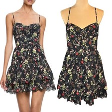 ALICE + OLIVIA Floral Tiered Mini Dress Sz 10 Spaghetti Straps Eyelet Coquette