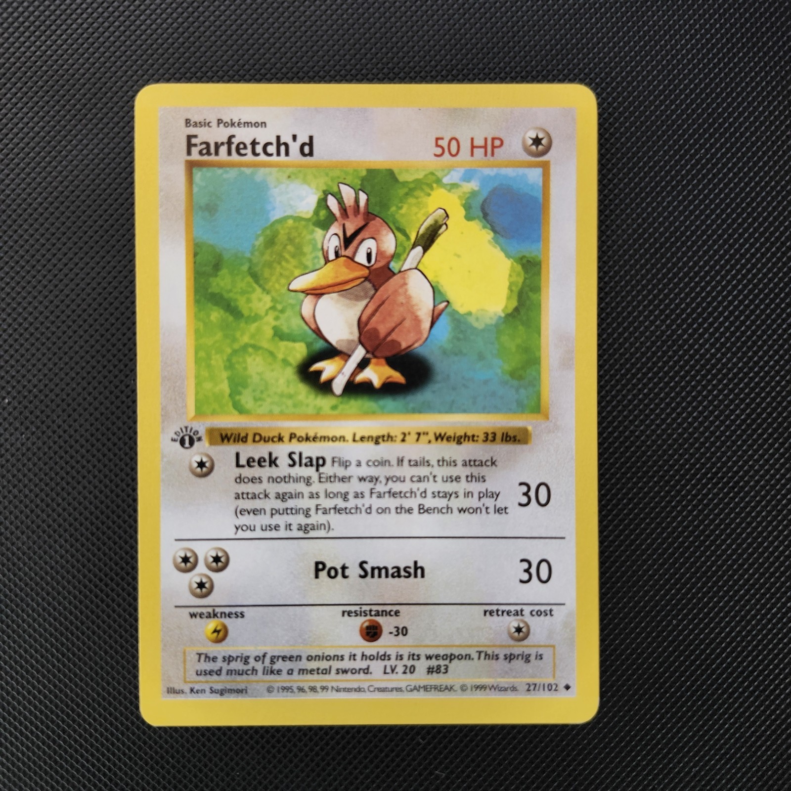 Farfetch'd 27/102 Base Set 1st Edition Shadowless, 1999 WOTC Vintage Pokemon LP