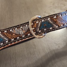 Vintage Eagle Embossed Brown Leather Western Belt Rustic Biker Mountain Core