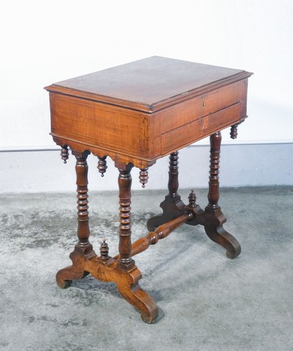 ⚜️ ANTICO TAVOLINO LAVORO TRICOTEUSE 1800 LEGNO NOCE PIANO APRIBILE CASSETTO - Foto 2 di 7