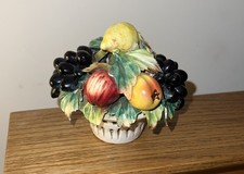 Authentic Italian Capodimonte Miniature Fruit Basket in Lattice-work Bowl