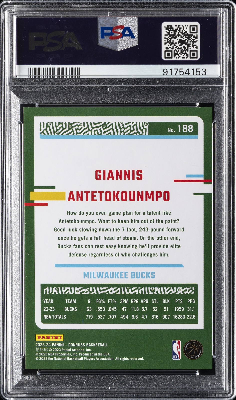 2023 PANINI DONRUSS GOLD CHOICE #188 GIANNIS ANTETOKOUNMPO #/10 PSA 10 view 2