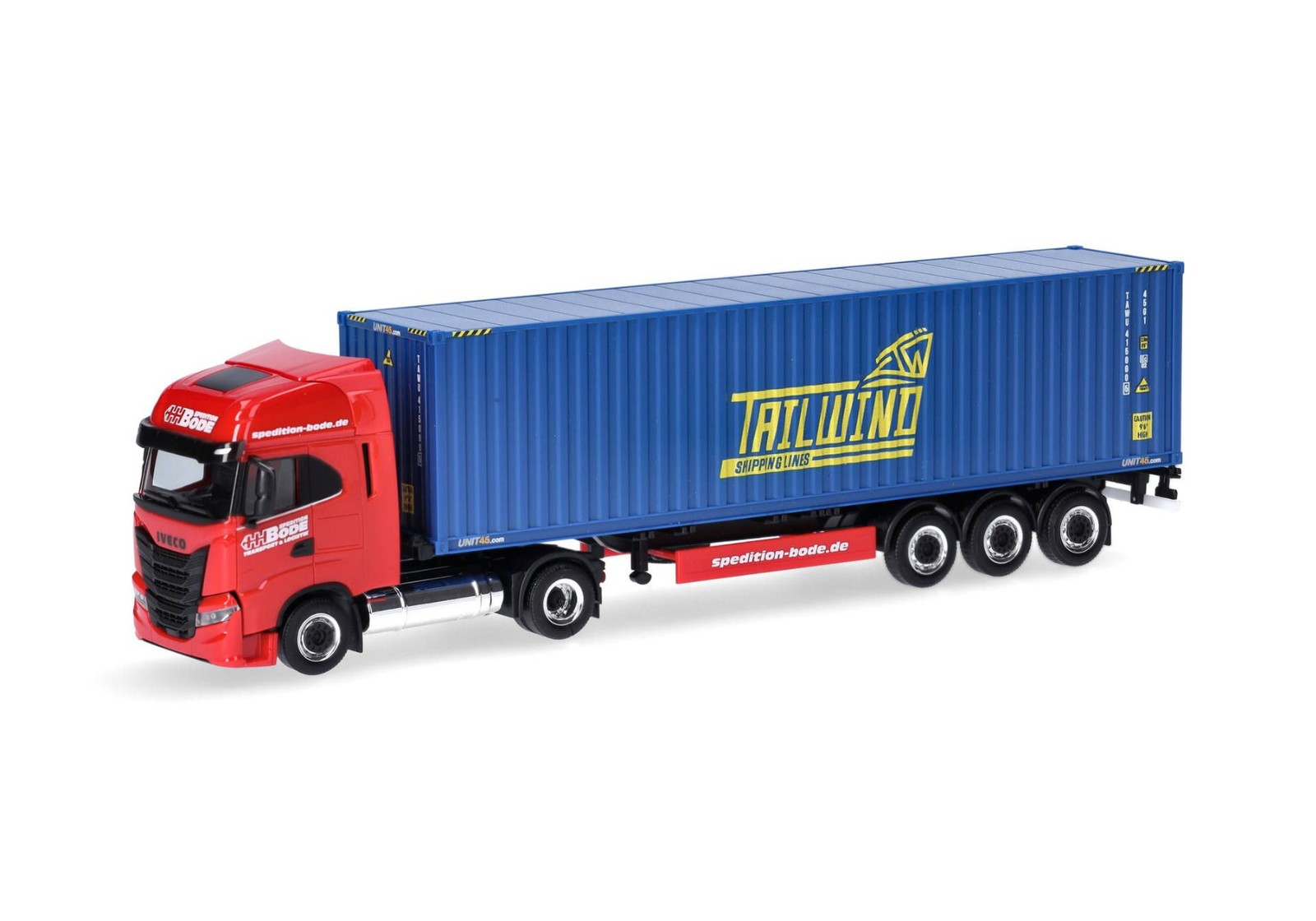 Réplique Iveco S-Way LNG Herpa remorque porte-conteneur HH BODE finition collectionneur