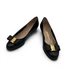 Vintage Salvatore Ferragamo Black Leather Bow Detail Pumps