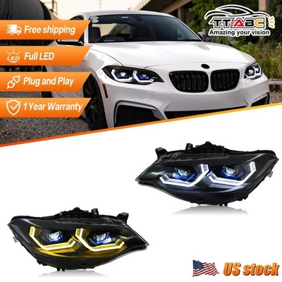 LED Headlight W/Sequential For BMW 2 Series F22 F23 2014-2019 Front Lamps 1Pair