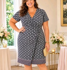Talbots Knit Jersey Faux Wrap Medallion Print Short Sleeve Dress Women's 3X NWT