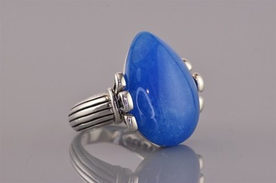 BARSE Sterling Silver Blue Pear Lapis Statement Ribbed Band Ring 14g 925 Sz: 7
