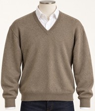Vtg Lord Jeff Sweater Mens L Tan Wool Blend V Neck Long Sleeve USA Made Preppy