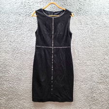 David Lawrence Dress Womens Pencil Size 12 Black Stretch Knit PU Leather Trim