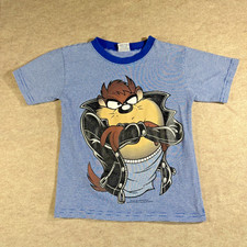 Vtg Looney Tunes Taz t-shirt kids S blue striped graphic 90s cartoon retro