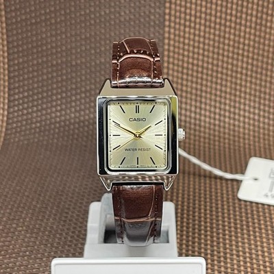 Casio LTP-V007L-9E Champagne Dial Analog Brown Leather Quartz Ladies Dress Watch