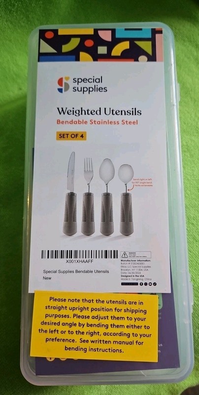 NEW Special Supplies Adaptive  Weighted Eating Utensils Set of 4 Gray