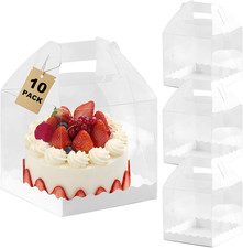 Clear Cake Boxes 10-Pack Transparent Cake Box with Handle 5.5X5.5 Inch Cupcake C