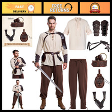 8 Pcs Men's Medieval Pirate Costume Set - Renaissance Shirt, Pants Accessories