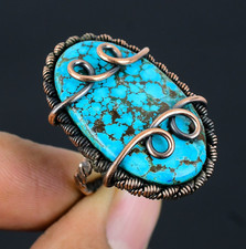 Tibetan Turquoise Handmade Gemstone Copper Wire Wrapped Women Jewelry Ring