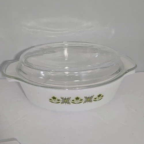 Vintage Anchor Hocking Fire King Casserole Dish W/Lid Meadow Green #433 1 1/2 Qt