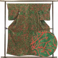 Recycled Silk Komon Kimono Green Ombre Floral Lined Women's M