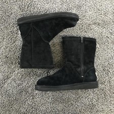UGG Boots Womens 8 Black Suede Shearling Mid Calf Zip Lined Winter 1889