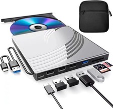 External CD/DVD Drive for Laptop with Carrying Case,DVD Player Silver
