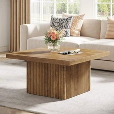 31.5-Inch Fluted Square Coffee Table with Mid-Century Modern Design Ideal for Li