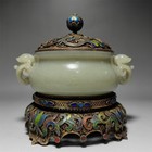 Chinese Antique Jade Censer w/ Gilt Silver Stand & Lid — photo 4