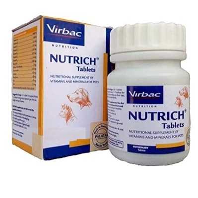 Virbac Nutrich Tablets Minerals and Vitamins Supplement for Dog & Cat, 60 Count