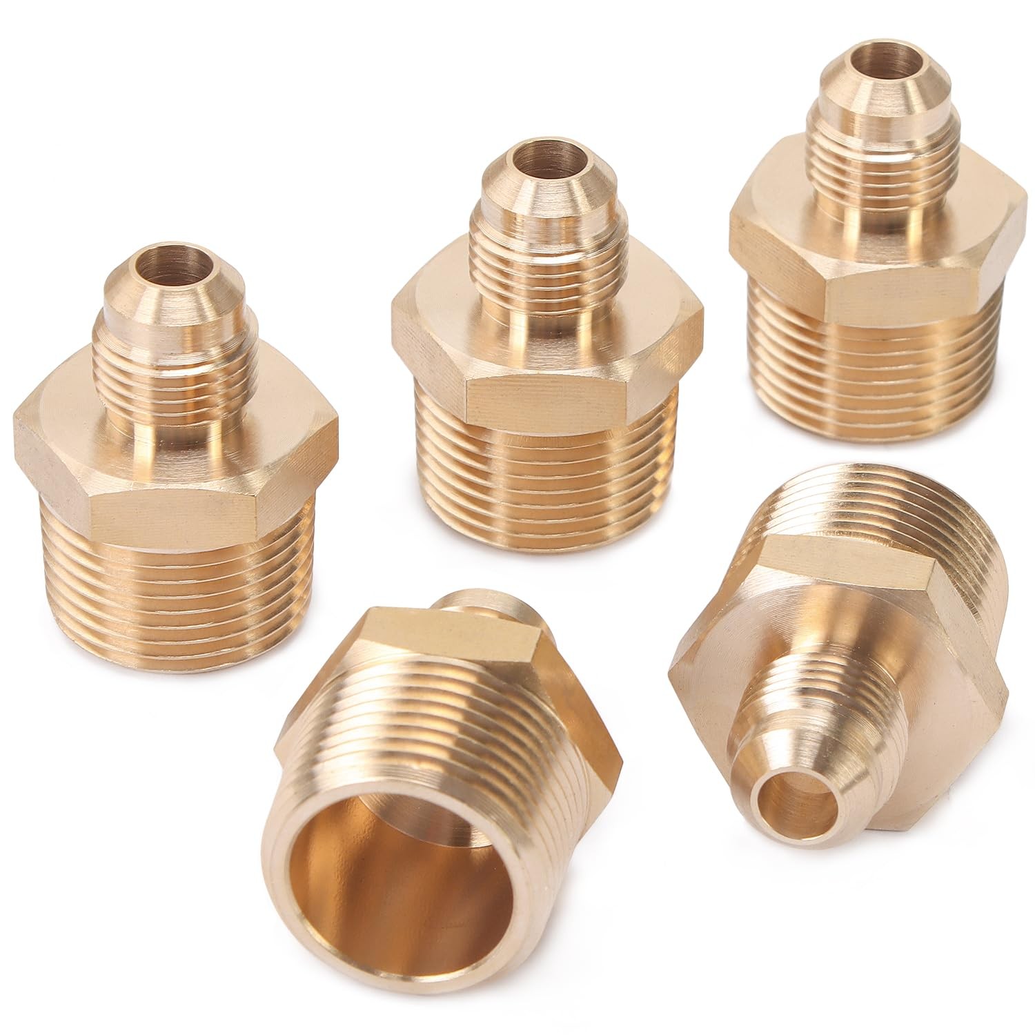 5 Pack Brass Flare 3/8 Inch OD x 3/4 Inch Male NPT Connector Tube Fitting