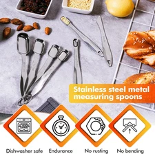 Heavy Duty Measuring Spoons Set Stainless Steel, Metal Measuring Cups and Spo...