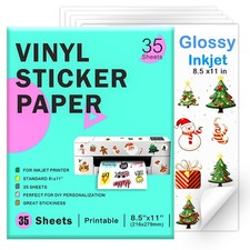Printable Vinyl Sticker Paper for Inkjet Printer - 35 Sheets Glossy White - 8...
