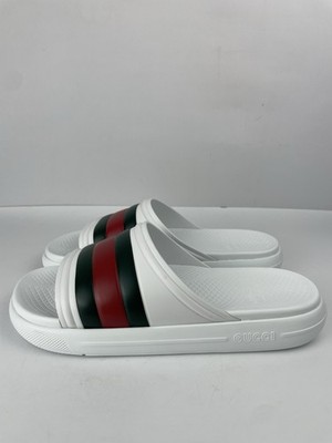 Gucci 780286 Ace Web White Rubber Slides Sandals Men display picture 2