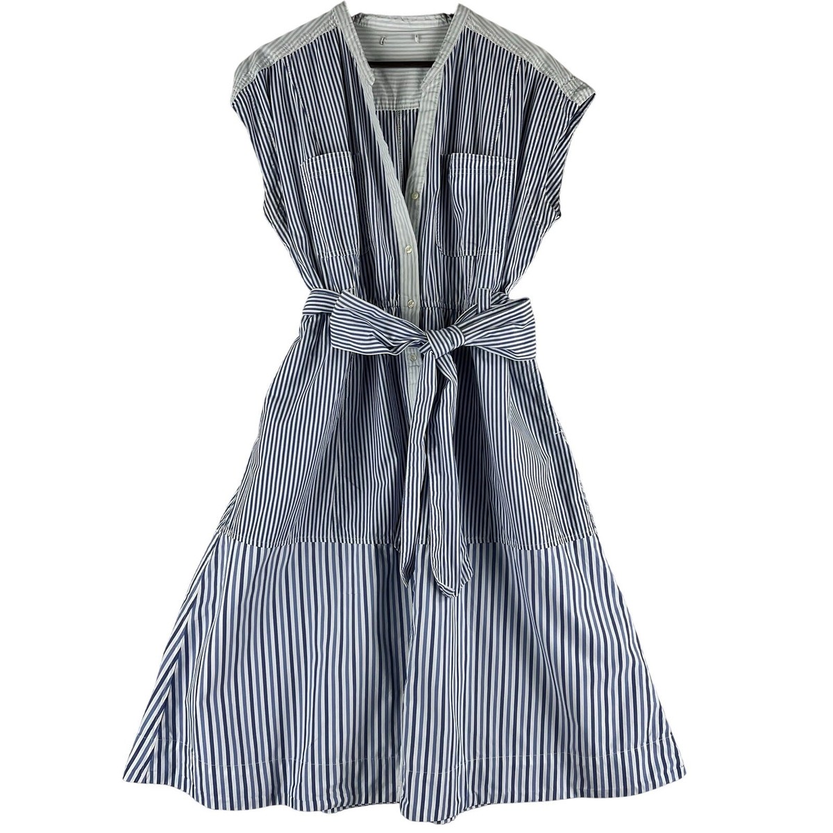 Free Assembly Womens XL Blue White Stripe Tiered Belted 100% Cotton  Shirtdress | eBay