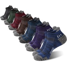 7 Pairs Mens Ankle Running Socks Cotton Athletic Cushioned Low Cut Moisture W...