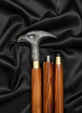 Handmade Eagle Head Walking Stick, Collapsible Wood Cane with Brass Accents