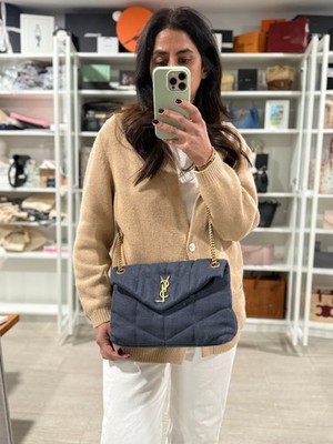 SAINT LAURENT YSL SMALL  NAVY BLUE WOVEN LOU LOU PUFFER CROSSBODY