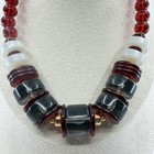 Monet Geometric Beads 1980s Wine Red Smokey Gray Lucite Necklace Statement 15” — photo 3