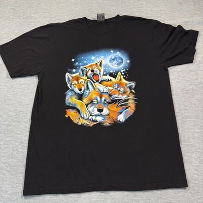 #ad Hot Eagle Shirt Men XXL Black Vintage Wolf Moon Howling Graphic Print Nature $18.00