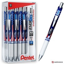 Pentel EnerGel RTX BL77USA-A Stars Stripes Black Liquid Gel Ink Pen Box of 12