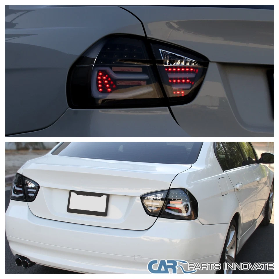 Fits 2006-2008 BMW 3 Series E90 4Dr Sedan Black Tube LED Tail Rear Brake Lights Foto 4 de 4