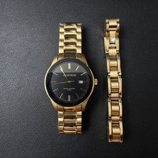 Armitron 20/5374GP Men's Black Dial Gold Tone Watch  Bracelet Set New Battery