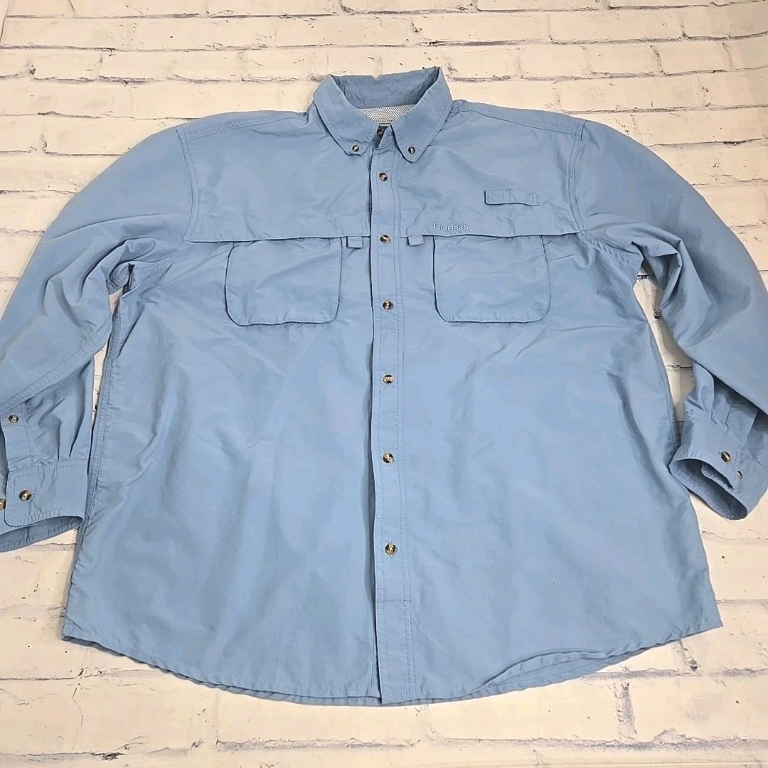 LL Bean Shirt Mens XL Blue Tropicwear Sunblock Vented Fishing Hunting Outdoor