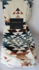 Pendleton Peak Canyon Faux Fur Throw Blanket 50" X 70" Ivory Aztec Reversible