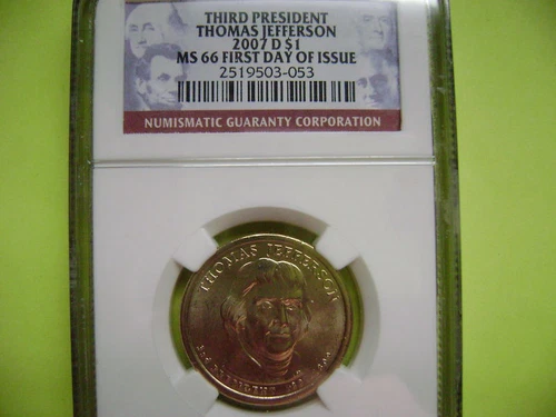 2007-D THOMAS JEFFERSON NGC MS66 FDOI BUSINESS STRIKE DOLLAR COIN