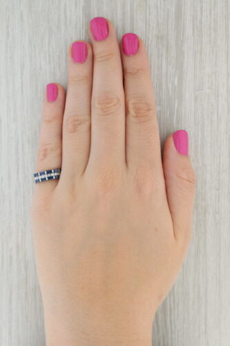 1.95ctw Zafiro Azul Anillo con Diamante 14k Oro Blanco Talla 6 Apilable - Imagen 8 de 10