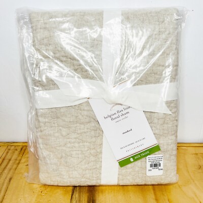 Pottery Barn BELGIAN FLAX LINEN 1 Standard Floral Stitch Quilted Sham