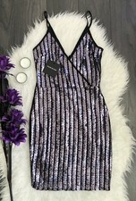 Ladies Black & Purple Sequin Bodycon Dress Size 10