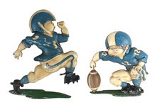 HOMCO Cast Aluminum Football Player Wall Plaques Pair 7609 USA 1976