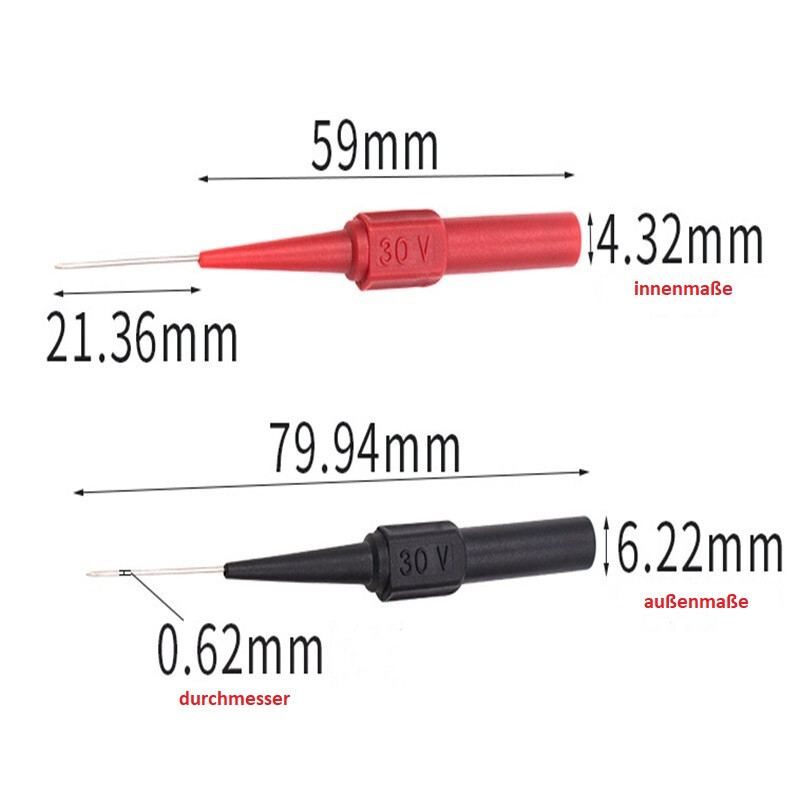 2 Paar Multimeter-Prüfspitzen Mit 2-mm-Buchse – 1-mm-Einstechnadeln, Zerstörungsfrei, Kat. II 600V/10A, Für Präzise Elektronikmessungen