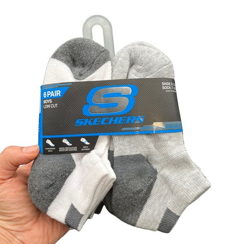 Skechers Litte-Youth Boy's Low Cut Socks Shoe Size 9-3.5 White Gray (12 Pairs) - Picture 7 of 9