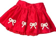 Hartstrings Youth Girls Skirt Red W/Cream Ribbon Bows Size 8 Side Zipper